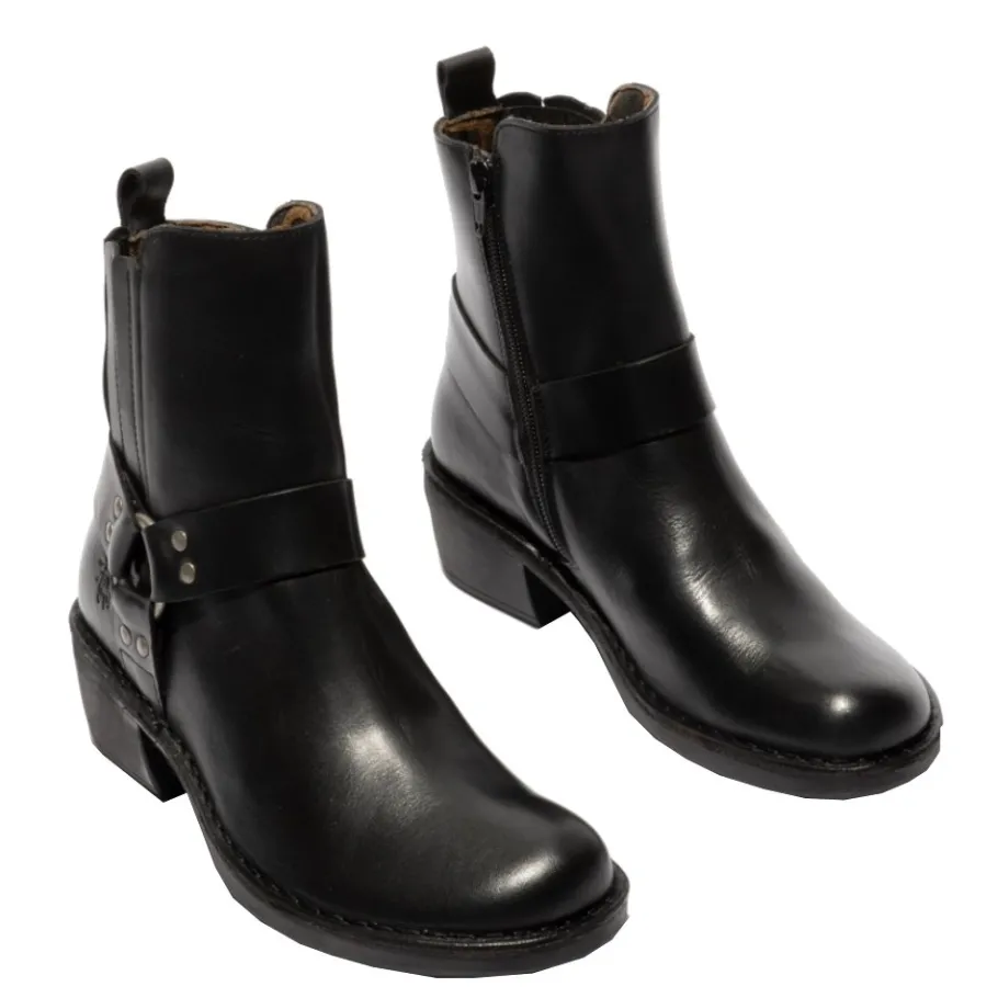 Outlet Botki damskie Fly London MEBI skórzane czarny P211123000 Damskie Botki