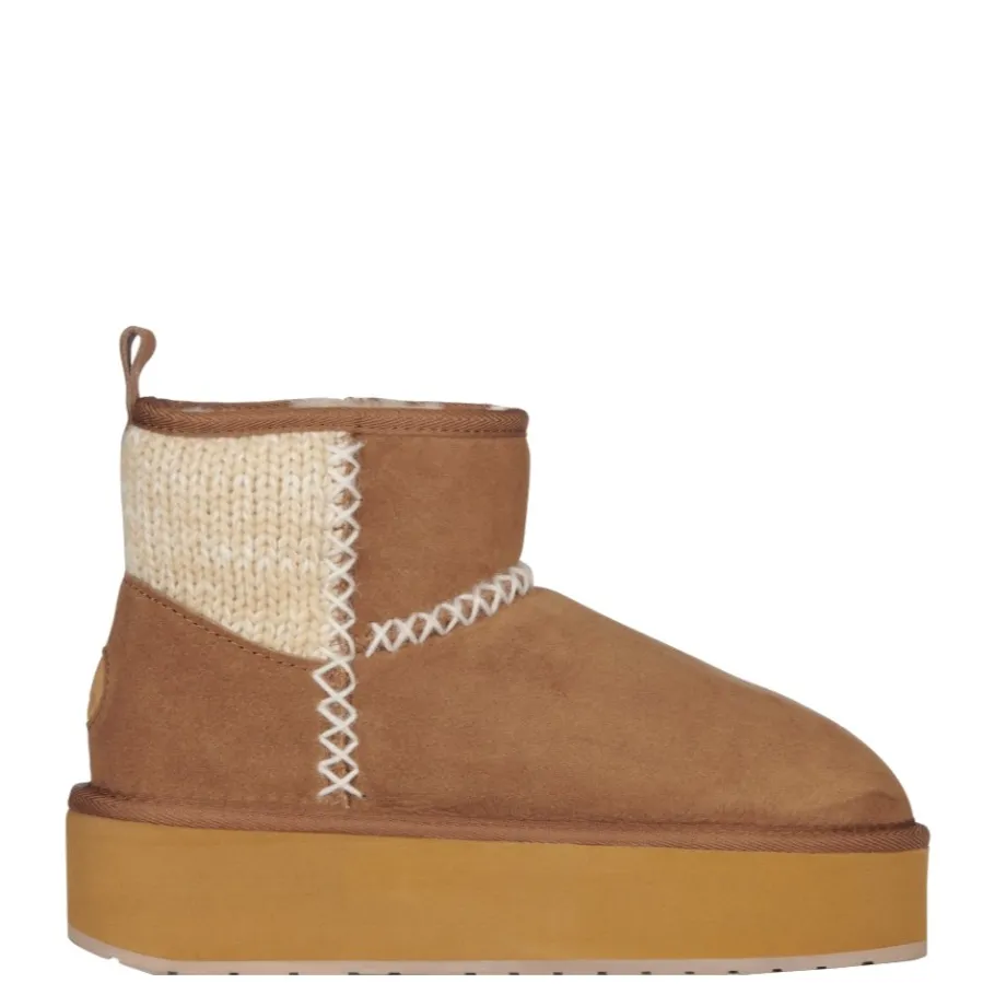 Clearance Buty śniegowce Emu AUSTRALIA STINGER KNIT Flatform skórzane brązowy W13143 Ocieplane Damskie Botki