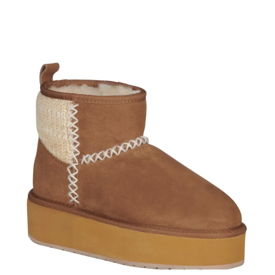 Clearance Buty śniegowce Emu AUSTRALIA STINGER KNIT Flatform skórzane brązowy W13143 Ocieplane Damskie Botki