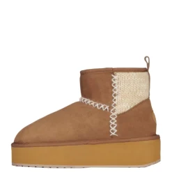 Clearance Buty śniegowce Emu AUSTRALIA STINGER KNIT Flatform skórzane brązowy W13143 Ocieplane Damskie Botki