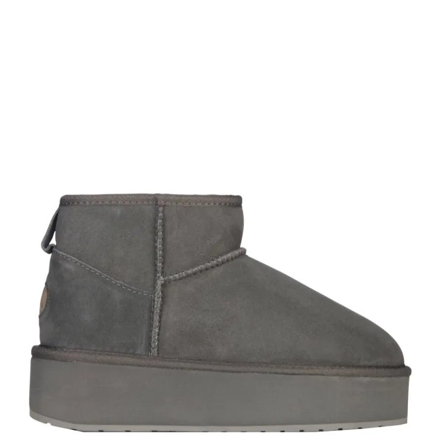 Hot Buty śniegowce Emu AUSTRALIA STINGER MICRO Flatform skórzane szary W13082 Ocieplane Damskie Botki