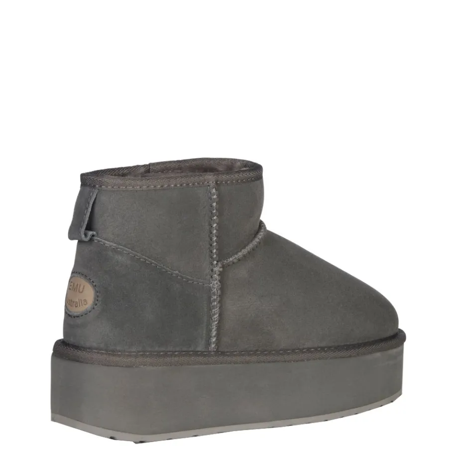 Hot Buty śniegowce Emu AUSTRALIA STINGER MICRO Flatform skórzane szary W13082 Ocieplane Damskie Botki