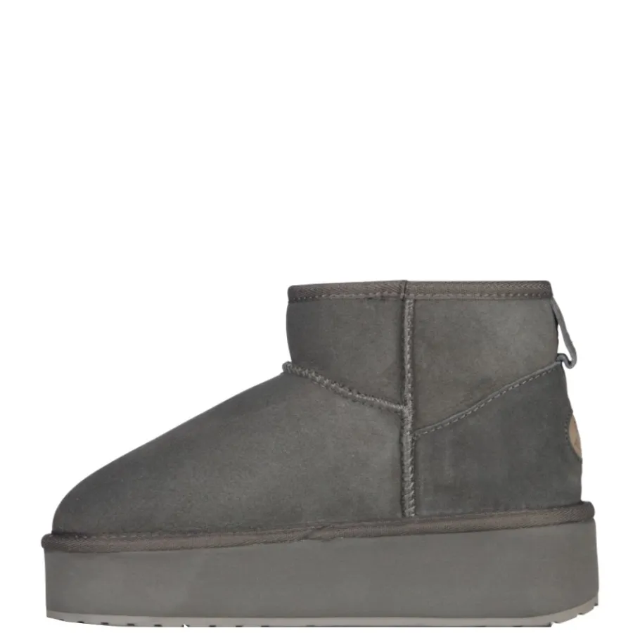 Hot Buty śniegowce Emu AUSTRALIA STINGER MICRO Flatform skórzane szary W13082 Ocieplane Damskie Botki