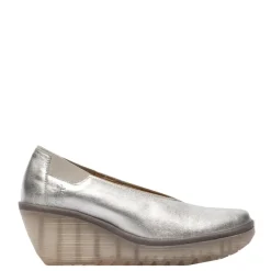 Discount Czółenka damskie Fly London YOZA 438 skórzane srebrny P501438024 Damskie Półbuty