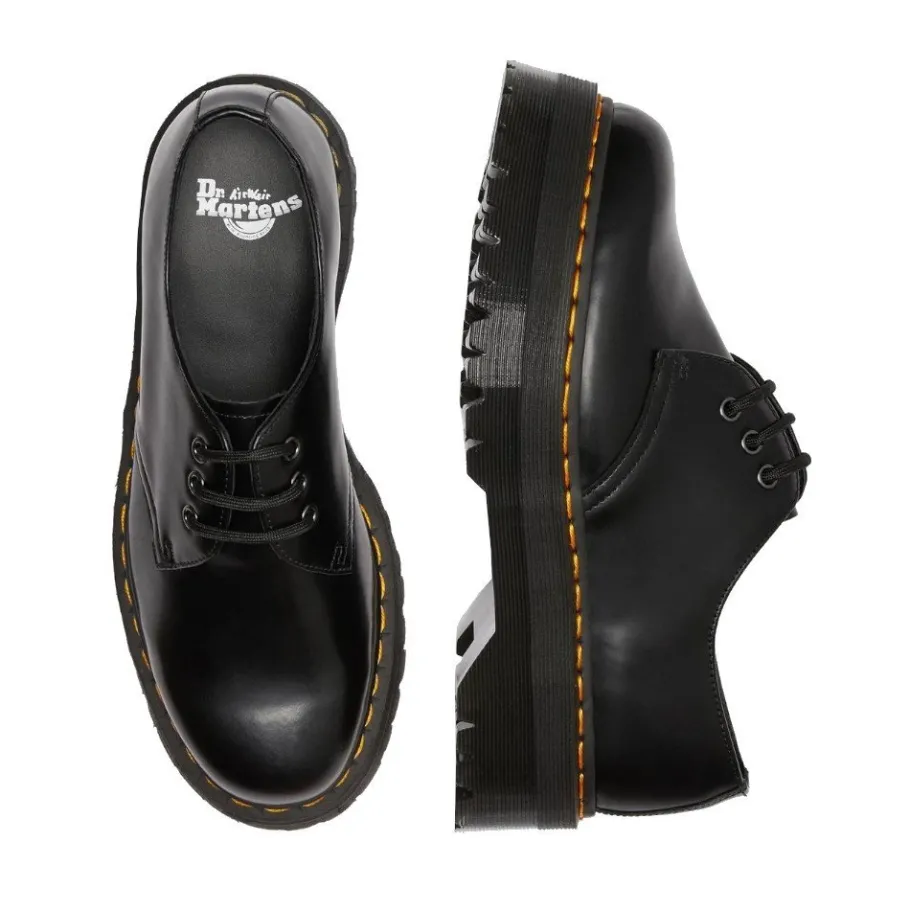Sale Półbuty Dr. Martens 1461 QUAD PLATFORM Black Polished Smooth 25567001 Damskie Półbuty|Półbuty