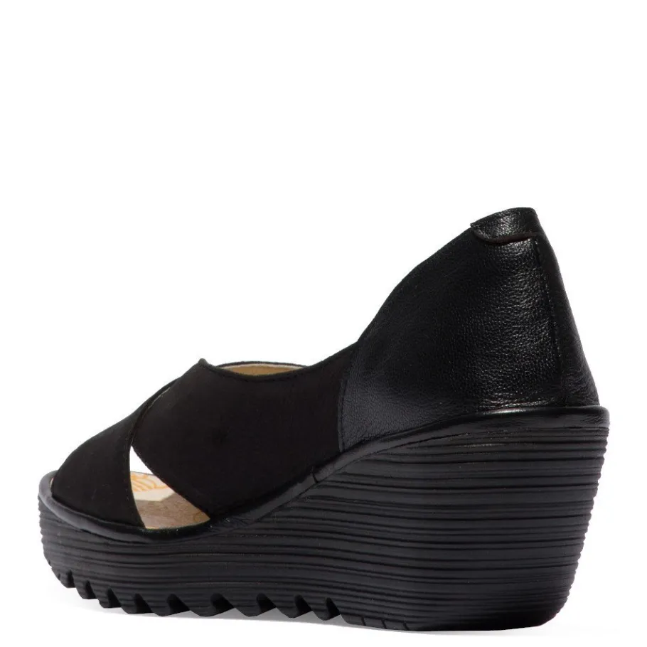 Discount Sandały damskie Fly London YOMA 307 skórzane czarny P501307000 Damskie Sandały|Czółenka